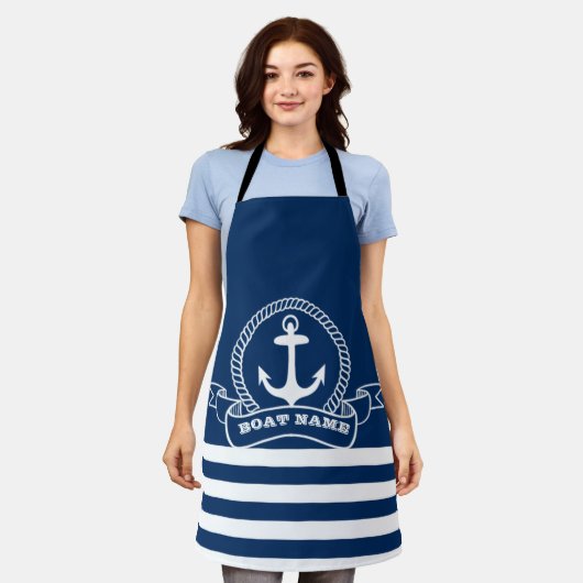 Scheepsanker Marineblauw Gestreepd Schort (Gedragen)