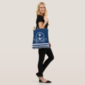 Scheepsanker Marineblauw Gestreepd Tote Bag (Op model)