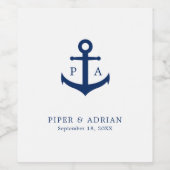 Scheepsanker Marineblauw Monogram Trouwdag Wijn Etiket (Enkel label)