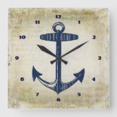 Scheepsanker met distressed muzieknotelementen vierkante klok (Voorkant)