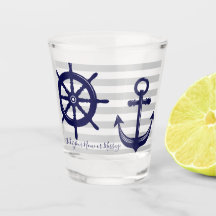 Scheepsanker met grijze streep in marineblauw