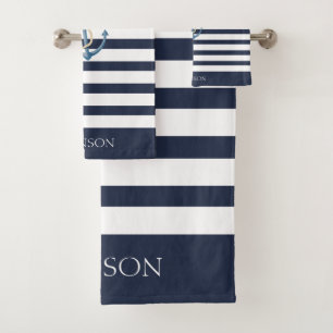 Scheepsanker met marineblauw-witte strepen bad handdoek