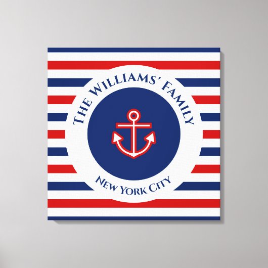 Scheepsanker met marineblauwe, rode en witte strep canvas afdruk (Voorkant)