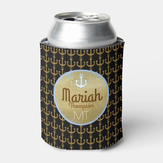 scheepsanker met monogram in goud blikjeskoeler (Blikje Voorkant)
