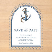Scheepsanker Navyblauw Trouw Save the Date Acryl Uitnodigingen (Voorkant)