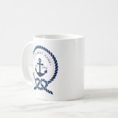 Scheepsanker & Touw Bootnaam Navy Blauw & Wit Koffiemok (Voorkant links)