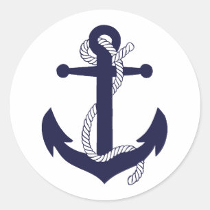 Scheepsanker touw in marineblauwe silhouet/ontwerp ronde sticker