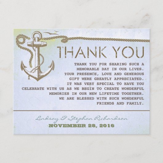 scheepsanker trouwdag bedankkaartjes vintage bedankkaart (Voorkant)