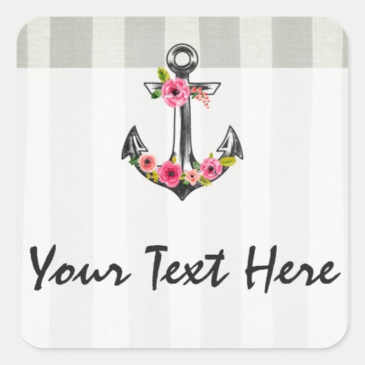 Scheepsanker Waterverf Rozen Strand Boutique Vierkante Sticker (Voorkant)