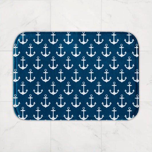 Scheepsankerpatroon in marineblauw en wit badmat
