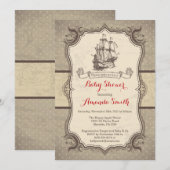 Scheepsbabyfeest uitnodiging vintage retro (Voorkant / Achterkant)