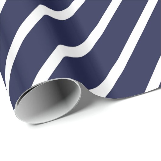 Scheepsblauw en witte diagonale strepes Gift Wrap Cadeaupapier (Rol Hoek)