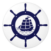 Scheepsblauw Nautical Boat Wheel Illustratie Keramische Knop (Voorkant)