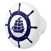 Scheepsblauw Nautical Boat Wheel Illustratie Keramische Knop (Rechts)