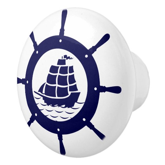 Scheepsblauw Nautical Boat Wheel Illustratie Keramische Knop (Rechts)