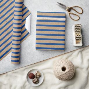 Scheepsblauwe lijnen namaak bruine kraft cadeaupapier