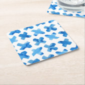 Scheepsblauwe waterverf kruist x patroon kartonnen onderzetters (Schuin)