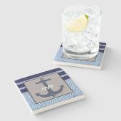 Scheepsboomanker- en marineblauw, Nautical Stenen Onderzetter (Zijkant)