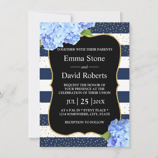 Scheepsbouw Navy Streep Blauw Hydrangea Bloemen Br Kaart (Voorkant)