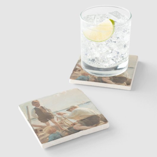 Scheepsbouwers (door Albert Edelfelt) Stenen Onderzetter (Zijkant)