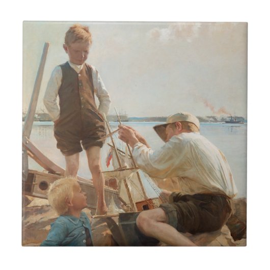 Scheepsbouwers (door Albert Edelfelt) Tegeltje (Voorkant)