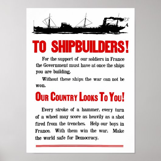 Scheepsbouwers Ons land kijkt naar jou — WW1 Poster (Voorkant)