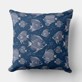 Scheepscharme Navyblauw met Witte Vissen Kussen