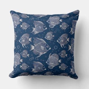 Scheepscharme Navyblauw met Witte Vissen Kussen