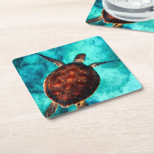 Scheepschildpad voor Zee Kartonnen Onderzetters (Schuin)