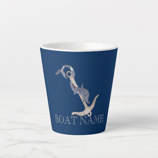 Scheepsgeest Anker Dolfijn Marineblauw Latte Mok (Voorkant)
