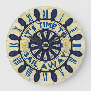 Scheepshelm houtwwiel Blauwe Nautische Zeil Away M Grote Klok