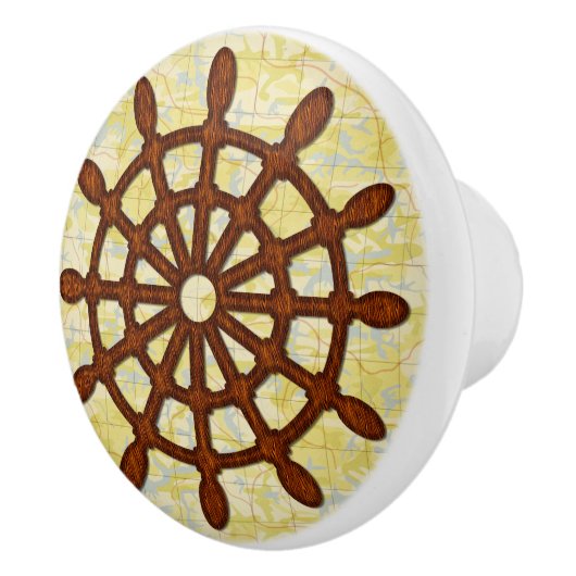 Scheepshelmwiel in de oude kaart Nautical Seafarin Keramische Knop (Rechts)