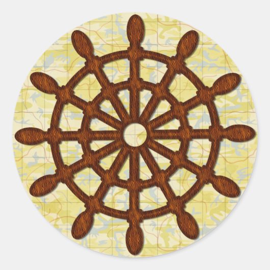 Scheepshelmwiel in de oude kaart Nautical Seafarin Ronde Sticker (Voorkant)