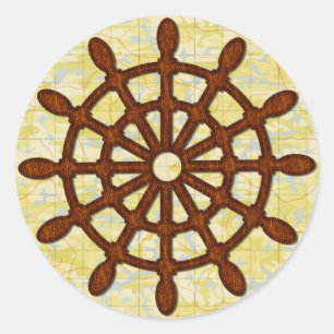 Scheepshelmwiel in de oude kaart Nautical Seafarin Ronde Sticker