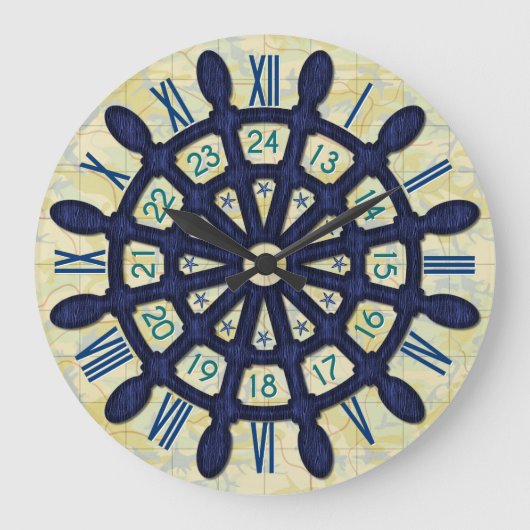 Scheepshelmwoudblauw Nautical Sailor Old Map Grote Klok (Voorkant)