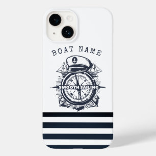Scheepshoed, Anker, Stuurwiel Marineblauw Gestreep Case-Mate iPhone 14 Hoesje