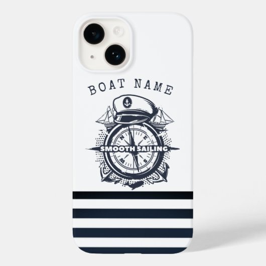 Scheepshoed, Anker, Stuurwiel Marineblauw Gestreep Case-Mate iPhone Case (Achterkant)