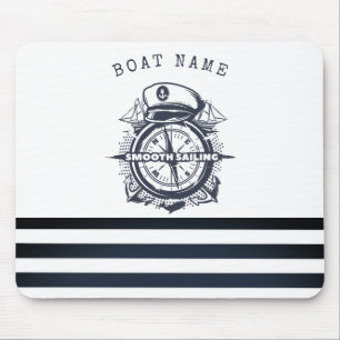 Scheepshoed, Anker, Stuurwiel Marineblauw Gestreep Muismat