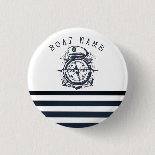 Scheepshoed, Anker, Stuurwiel Navyblauw Gestreepd Ronde Button 3,2 Cm