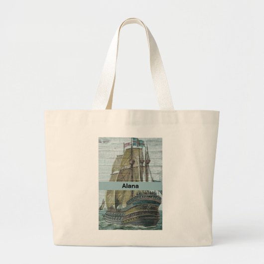  scheepsillustratie zeilthema grote tote bag (Voorkant)