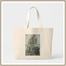  scheepsillustratie zeilthema grote tote bag
