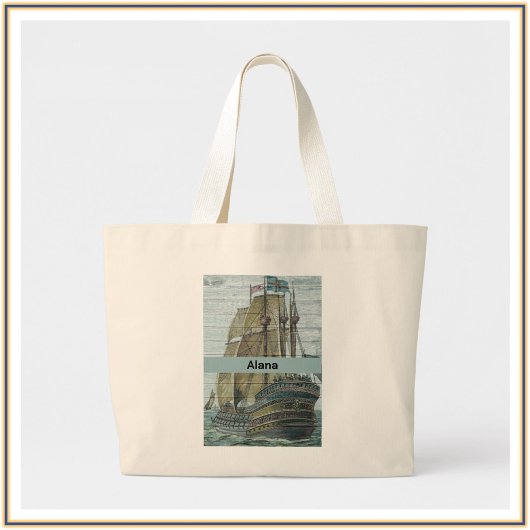  scheepsillustratie zeilthema grote tote bag