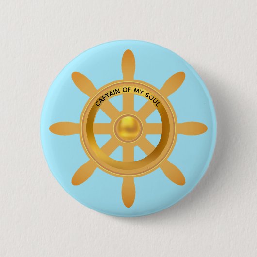 Scheepskapitein gouden scheepsroer op lichtblauw ronde button 5,7 cm (Voorkant)