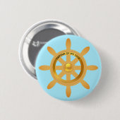 Scheepskapitein gouden scheepsroer op lichtblauw ronde button 5,7 cm (Voorkant /achterkant)