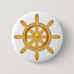 Scheepskapitein gouden scheepsroer op wit ronde button 5,7 cm