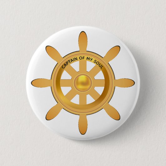 Scheepskapitein gouden scheepsroer op wit ronde button 5,7 cm (Voorkant)