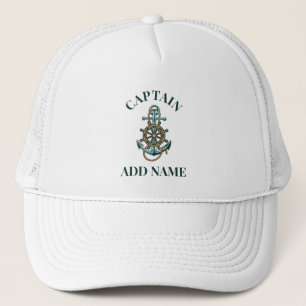 Scheepskapitein Voeg uw naam toe Nautisch Anker Trucker Pet