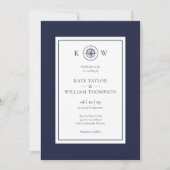 Scheepskompas Marineblauw Monogram Trouwfoto Kaart (Voorkant)