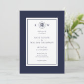 Scheepskompas Marineblauw Monogram Trouwfoto Kaart (Staand voorkant)