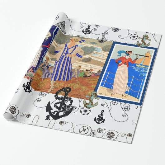 SCHEEPSKUNST ART DECO SCHOONHEID MODE MET ANKERS CADEAUPAPIER (Uitgerold)